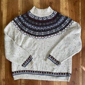 Croft & Barrow Cottagecore Mock Neck Cream Knit Sweater with Multicolor Accents